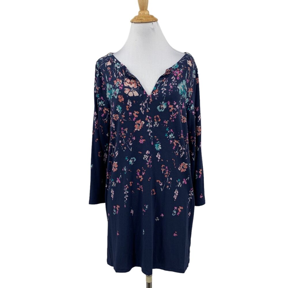 J Jill Blouse Womens M Medium Multi Wearever Flower V Neck Boho Tunic Split Top